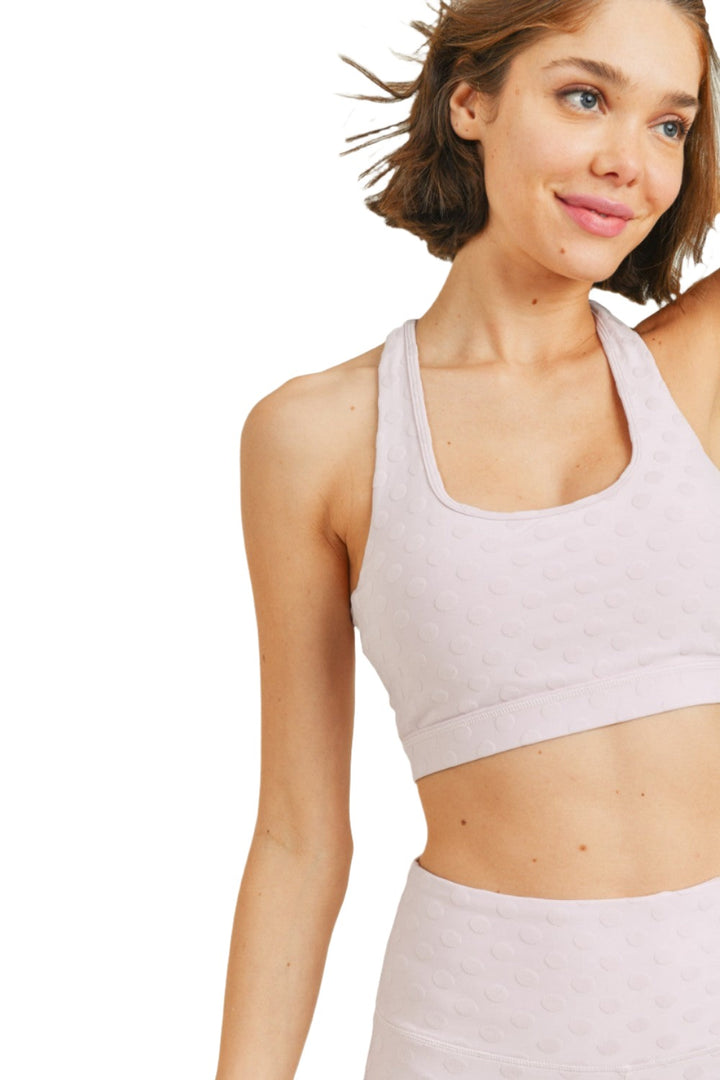 Textured Polkadot Jacquard TACTEL® Sports Bra AT8087 - Pink - Front Rear View