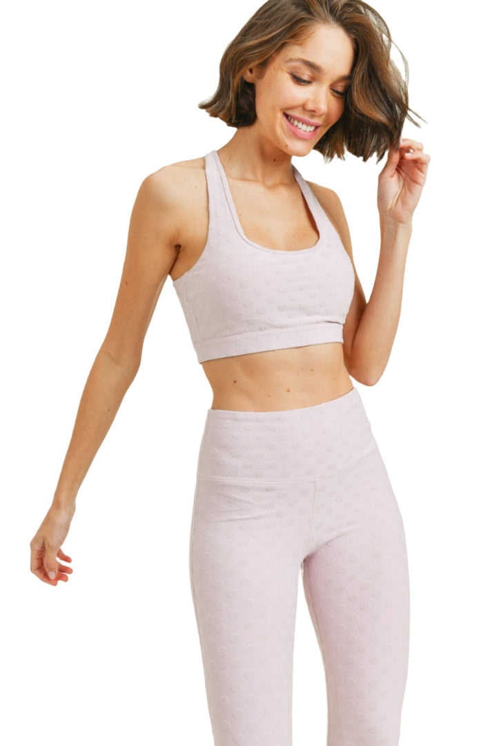 Textured Polkadot Jacquard TACTEL® Sports Bra AT8087 - Pink - Front View
