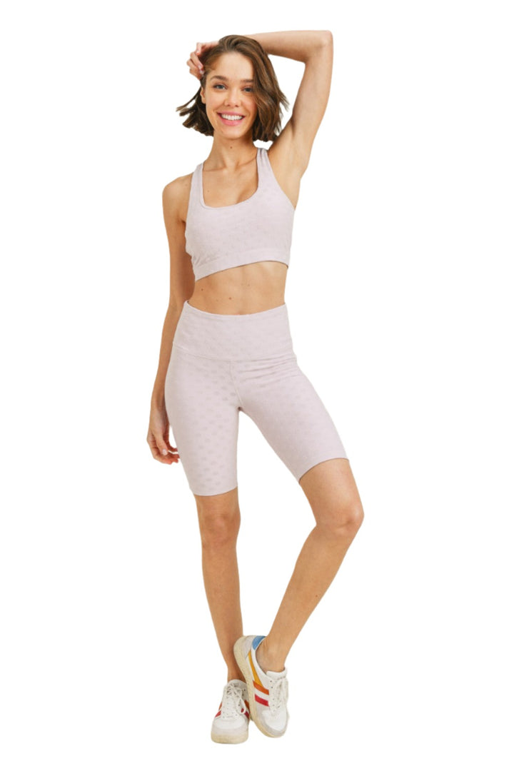 Mono B Textured Polkadot Jacquard High Waist Bermuda Shorts APH8086 - Light Pink - Front Full View