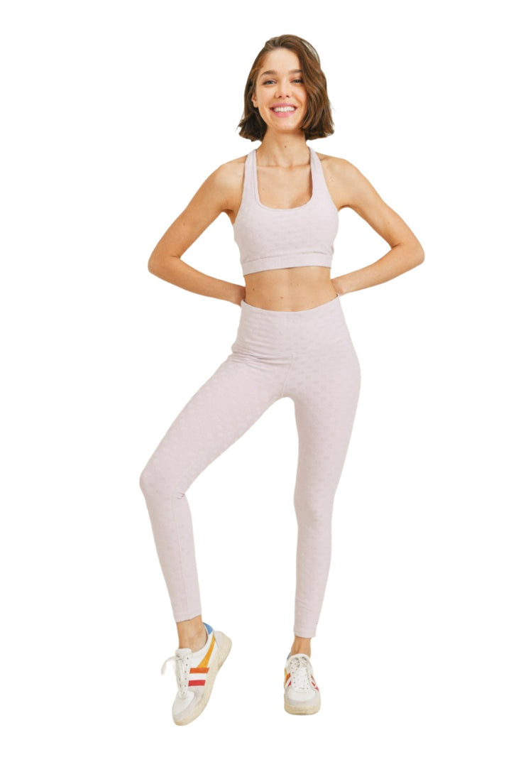 Mono B Textured Polka dot Jacquard TACTEL® High Waist Leggings APH8088 - Light Pink - Front Full View