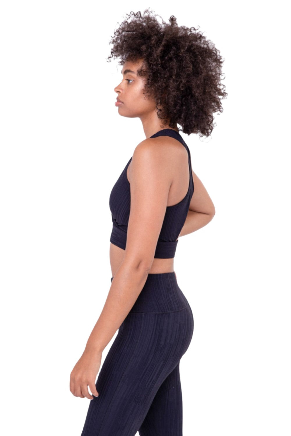 Mono B Textured Lines Jacquard TACTEL® Sports Bra AT8089 - Black - Side View