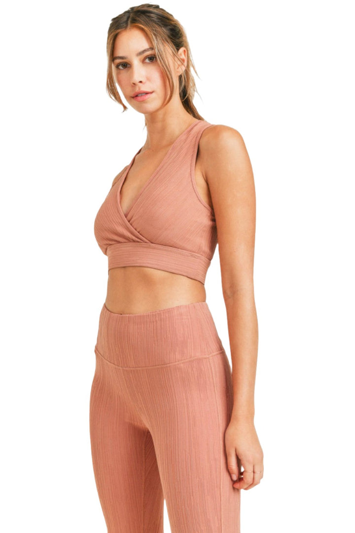 Mono B Textured Lines Jacquard TACTEL® Sports Bra AT8089 - Hazel - Side View