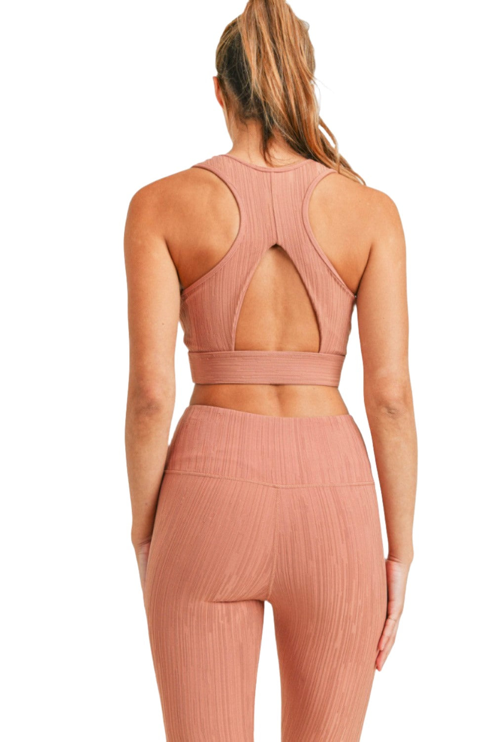 Mono B Textured Lines Jacquard TACTEL® Sports Bra AT8089 - Hazel - Back View