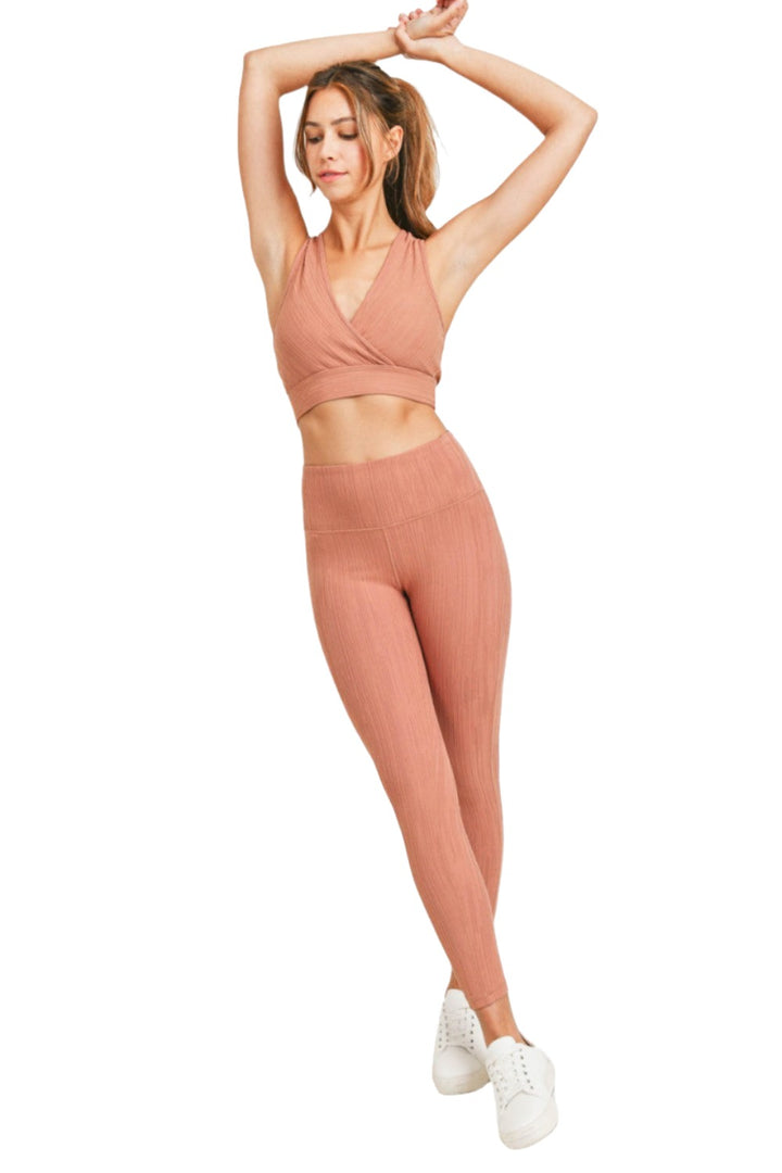 Textured Lines Jacquard High Waist Leggings APH8090 - Hazel - Front Full View