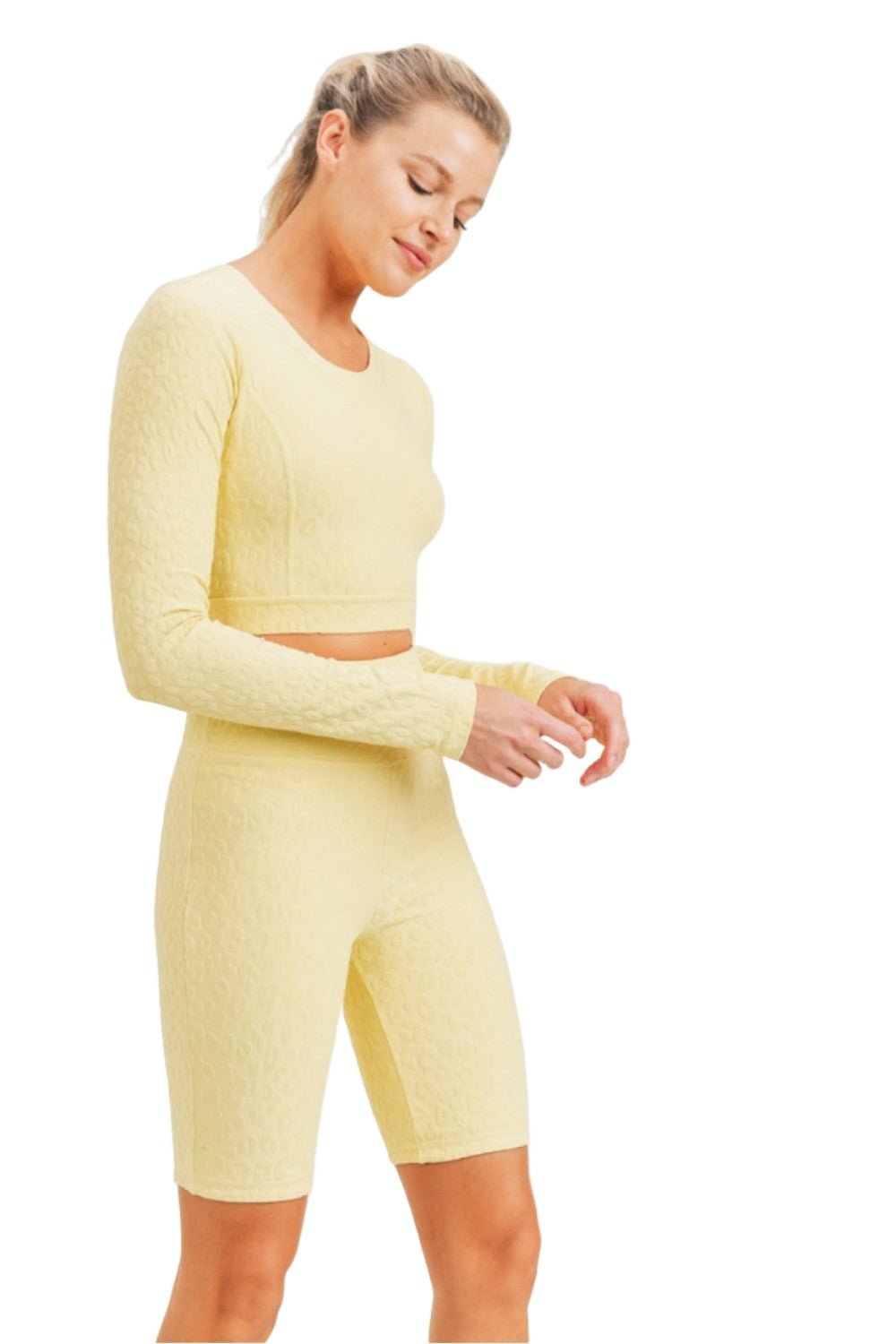 Mono B Leopard Jacquard Crop Top AT8208 - Lemonade - Side View