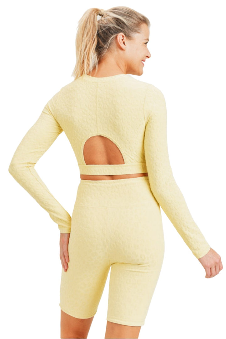 Mono B Leopard Jacquard Crop Top AT8208 - Lemonade - Back View