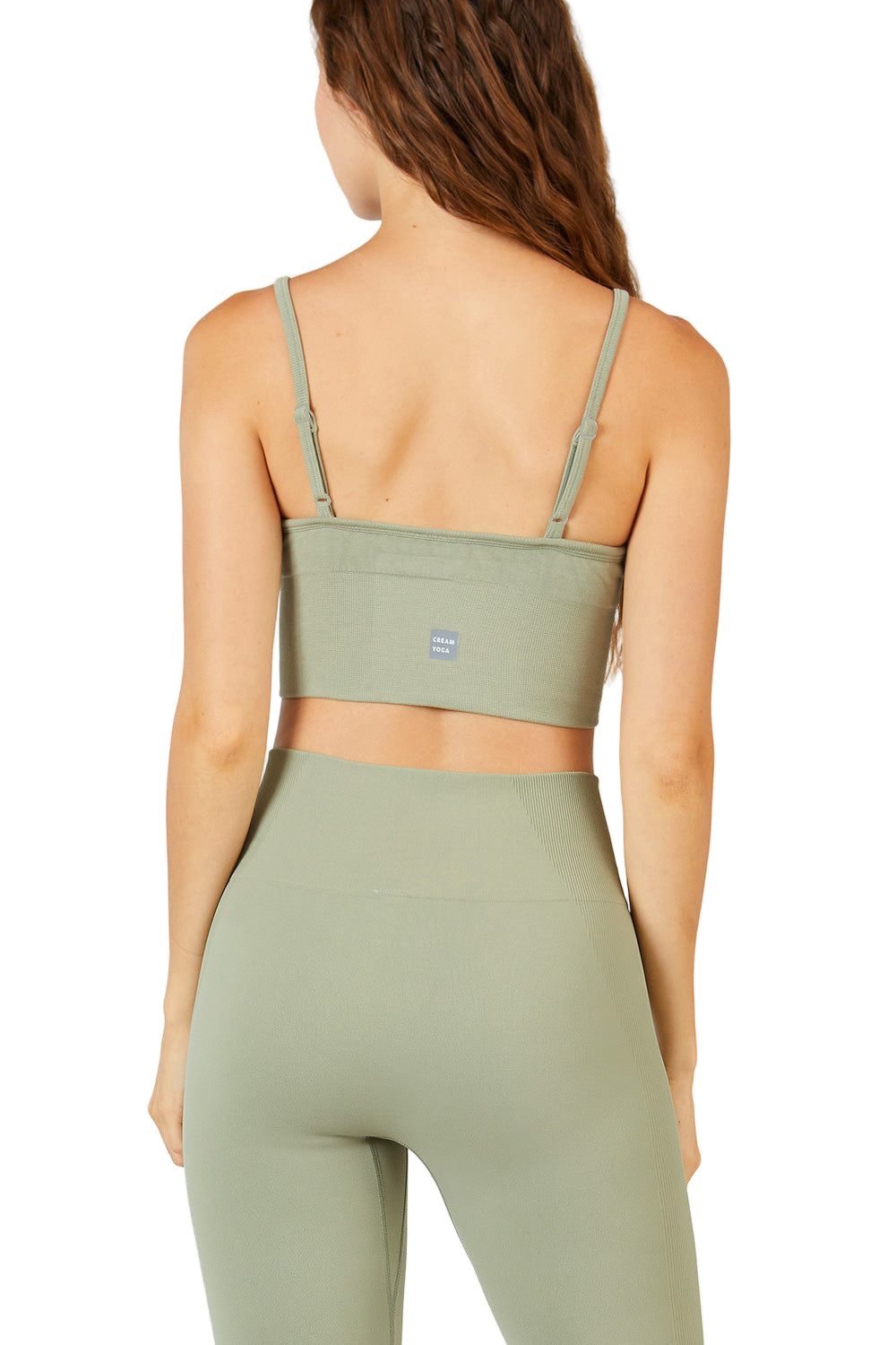 Cream Yoga Ava bralette - Faded Olive - Back View