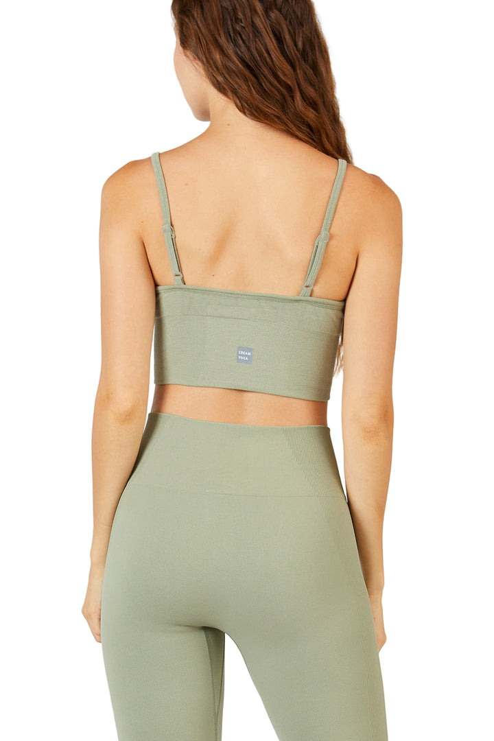 Cream Yoga Ava bralette - Faded Olive - Back View