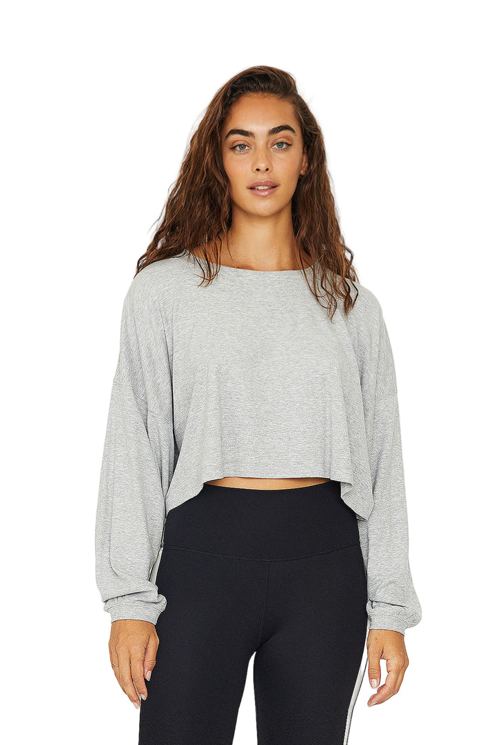 Cream Yoga Alexa oversized sleeve crop top - Heather Gray - Front View
