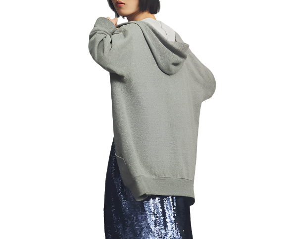 TLA Oversized Zip Up Hoodie - Heather Grey - Back Side View