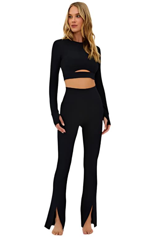 Beach Riot Black Waffle Alana Pant front - Black Waffle - Front Full View