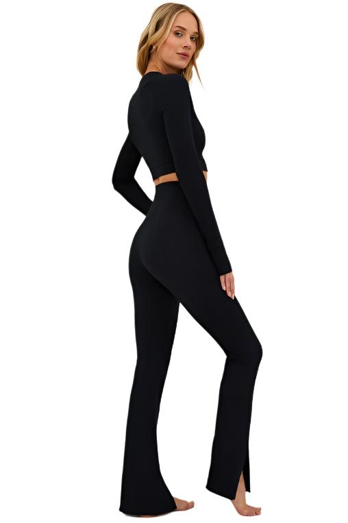 Beach Riot Black Waffle Alana Pant front - Black Waffle - Side Full View