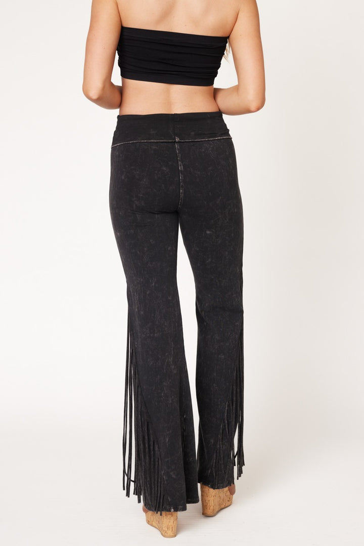 T-Party Fold Down Fringe Bottom Side Leg Mineral Washed Yoga Pants CJ72379