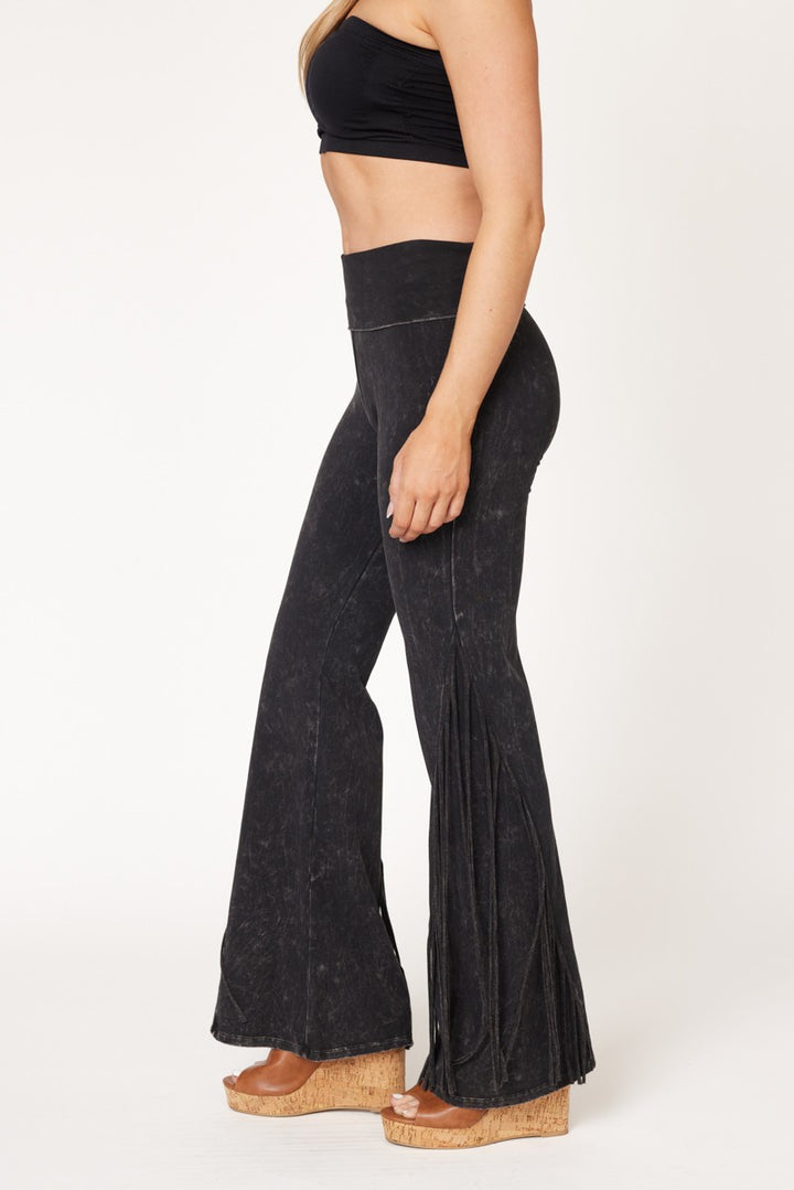 T-Party Fold Down Fringe Bottom Side Leg Mineral Washed Yoga Pants CJ72379