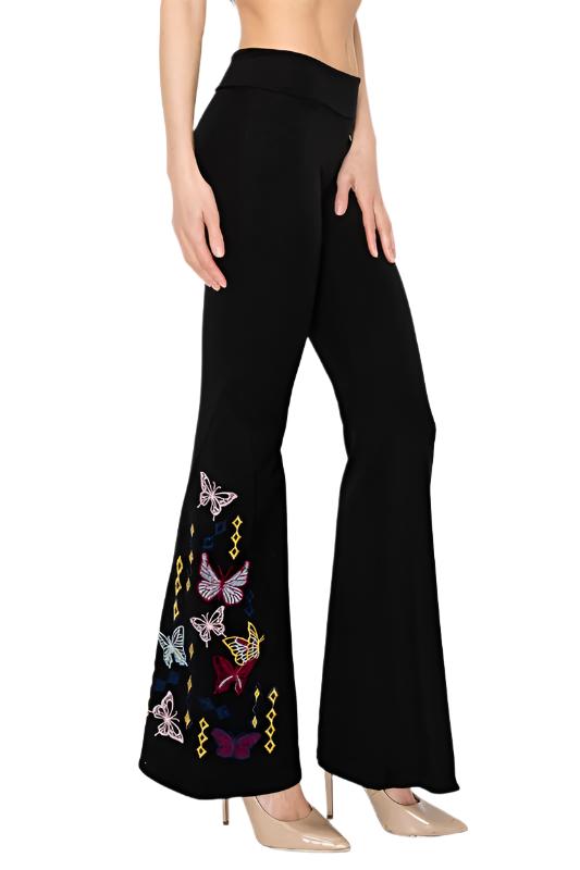T-Party Butterfly Embroidery Yoga Pant - Black - Side View