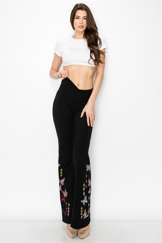 T-Party Butterfly Embroidery Yoga Pant CJ75494 Black