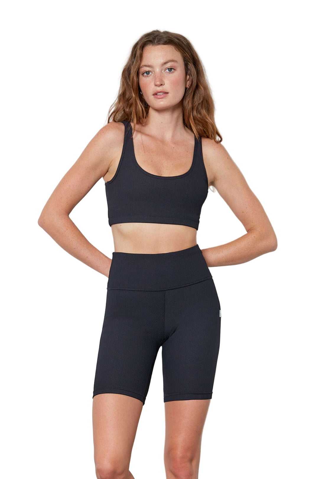 Cream Yoga Scarlette ribbed sports bra - Black - Front View