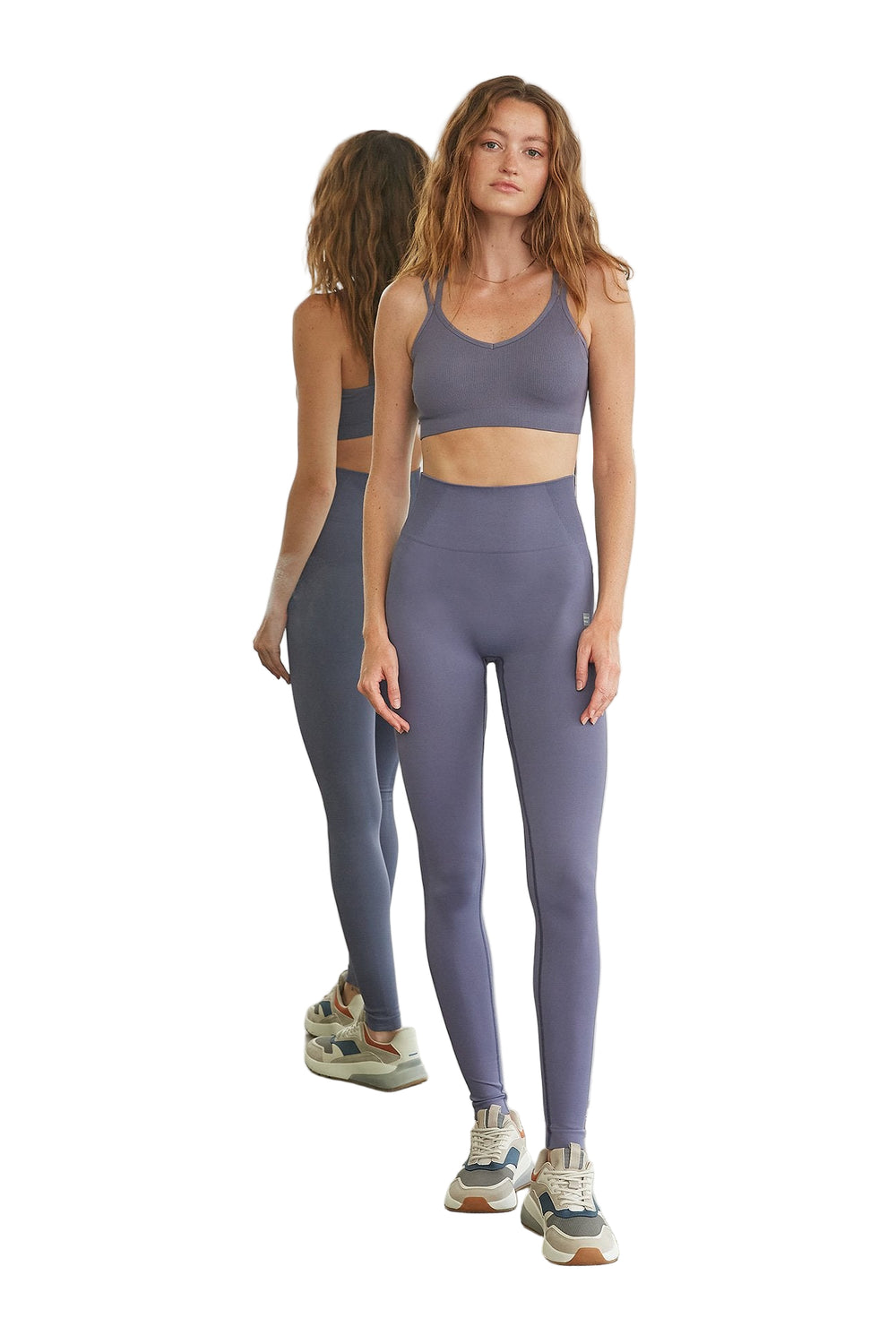 Cream Yoga Jenny seamless strap-back bra - Smoke - Front Full View