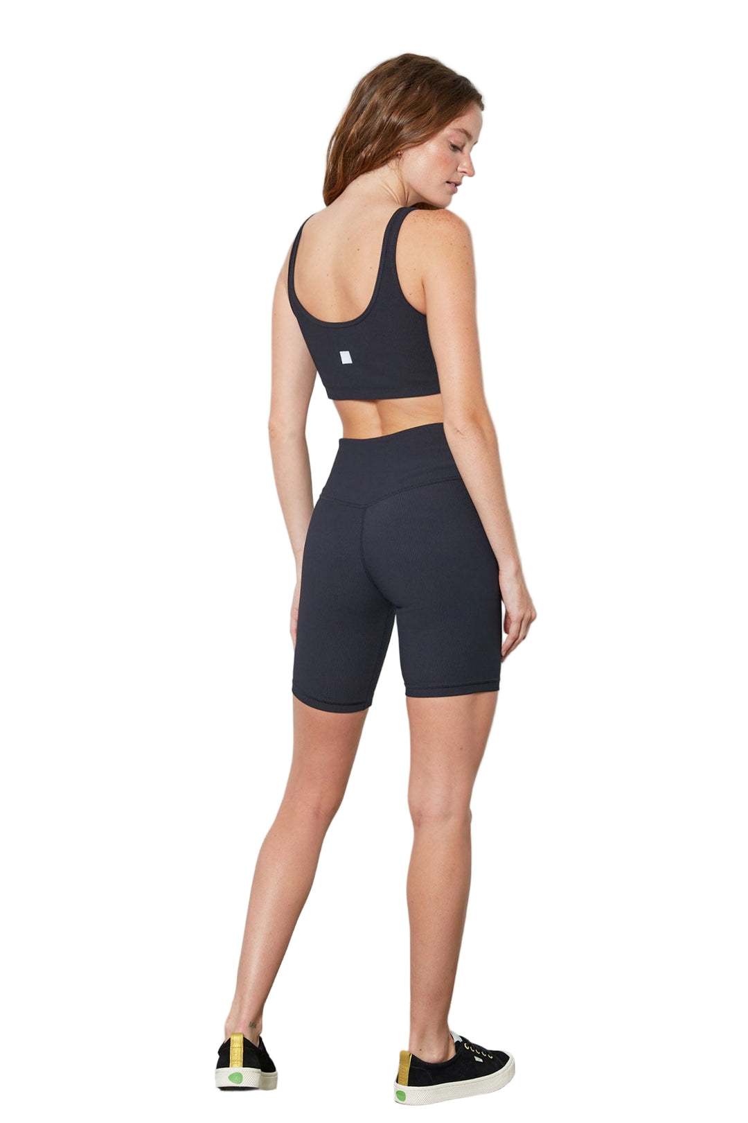 Cream Yoga Scarlette ribbed sports bra - Black - Back Full View