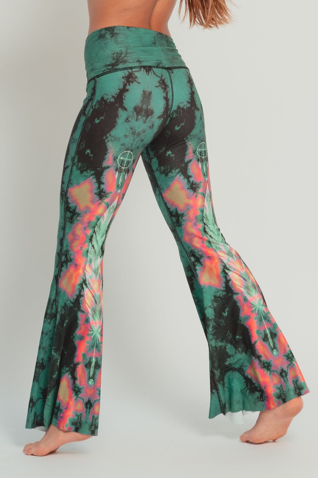 Eagle Feather Green Crop Bell Bottom