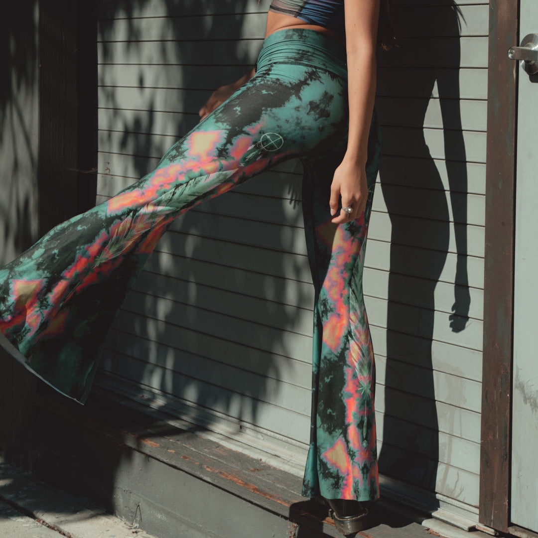 Eagle Feather Green Crop Bell Bottom