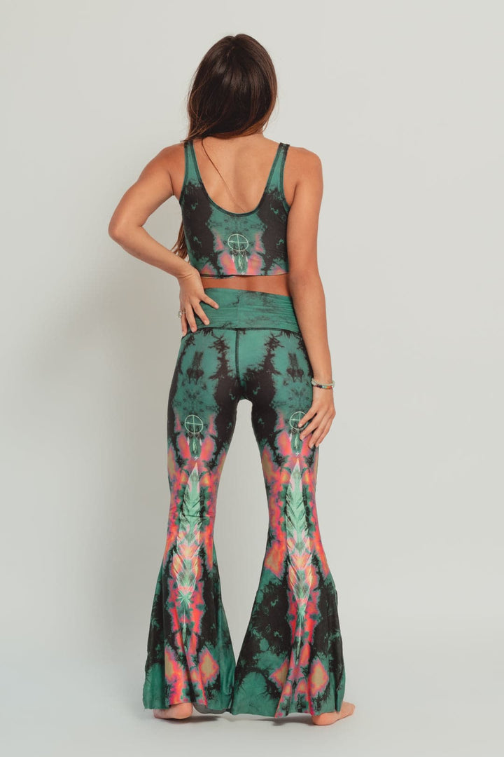 Eagle Feather Green Crop Bell Bottom