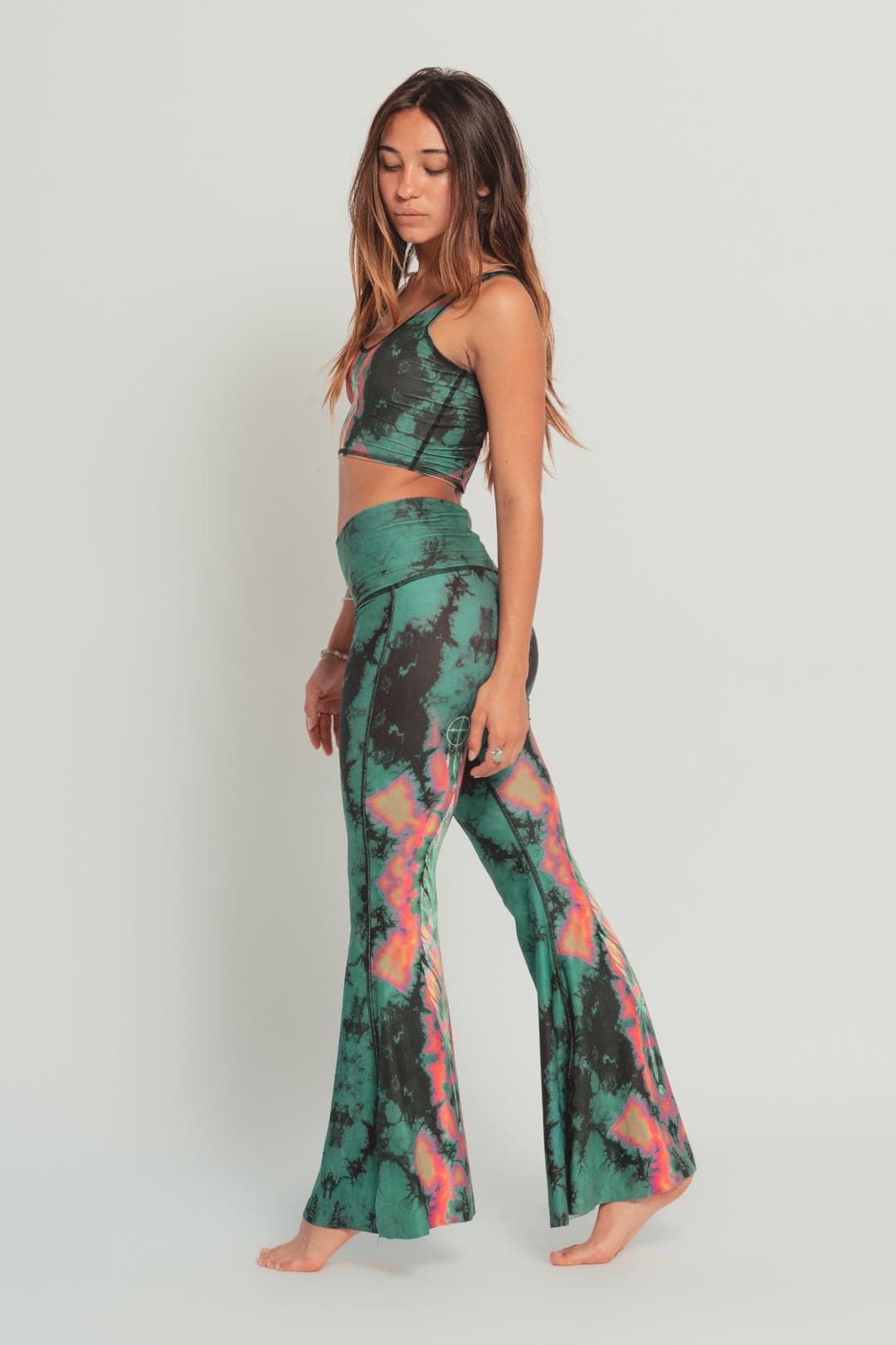 Eagle Feather Green Crop Bell Bottom