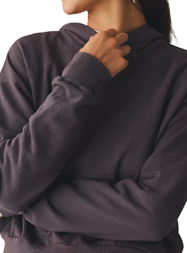 TLA Crop Hoodie Oversized - Charcoal Grey - Front Rear View