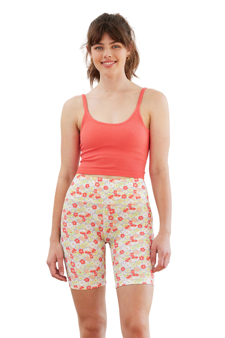 Cream Yoga Harper print biker shorts - Ditsy Floral - Front View