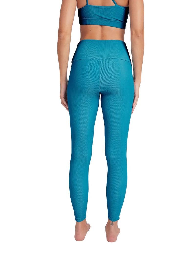 Onzie Hot Yoga High Rise Ribbed Midi 2250 - Aquamarine Rid - Back View