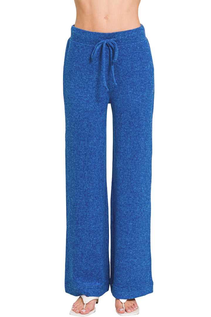 Zenana Fuzzy Hacci Palazzo Sweat Pant - Light Navy - Front View