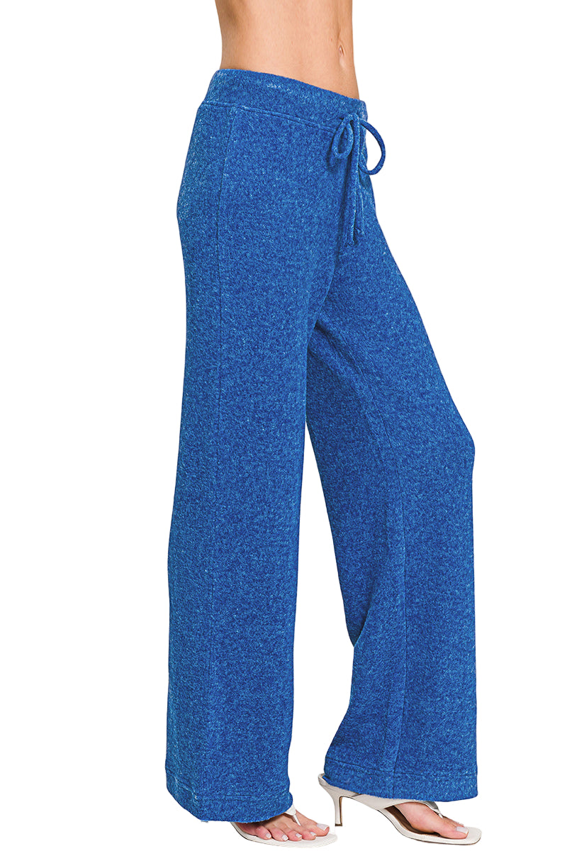 Zenana Fuzzy Hacci Palazzo Sweat Pant - Light Navy - Side View