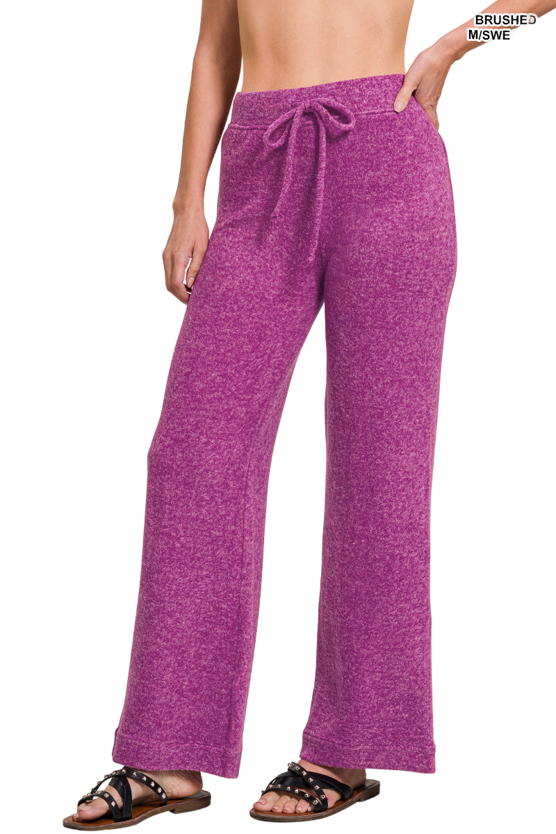 Zenana Fuzzy Hacci Palazzo Sweat Pant - Plum - Side View
