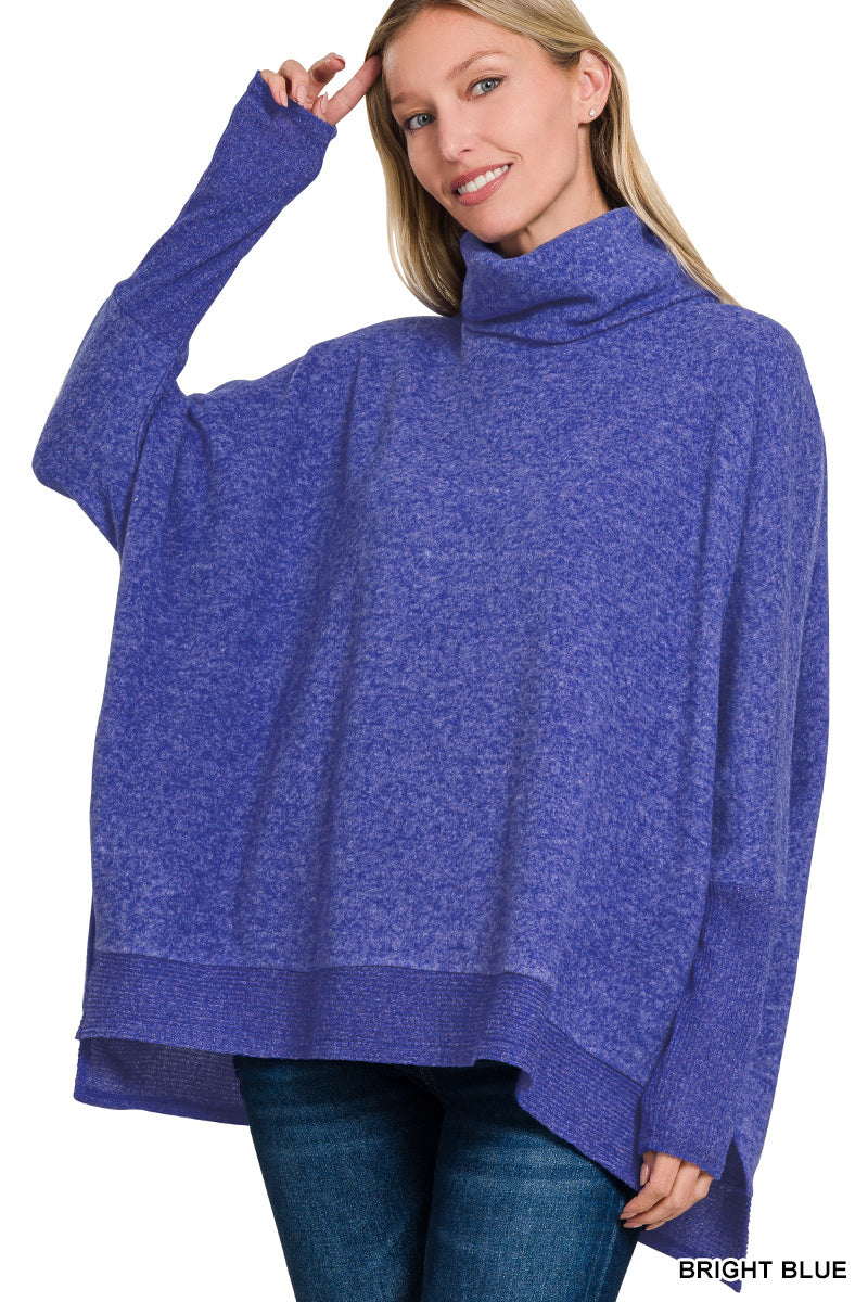 Zenana Brushed Melange Cowl Neck Oversized Poncho Sweater HT-25011C5
