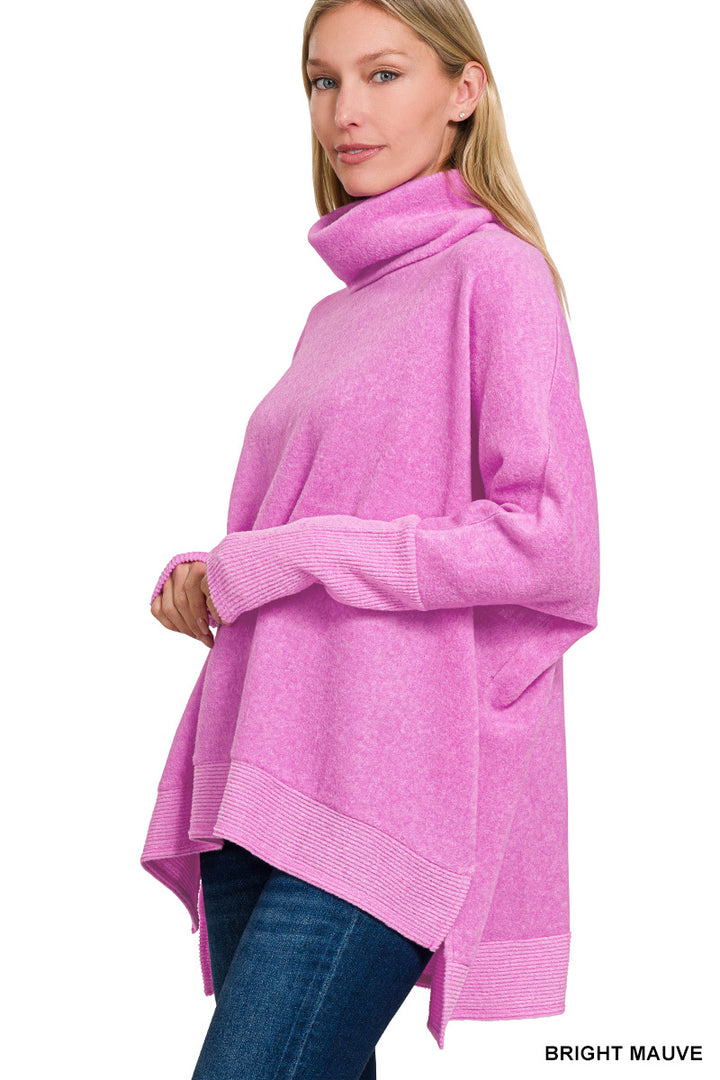Zenana Brushed Melange Cowl Neck Oversized Poncho Sweater HT-25011C5