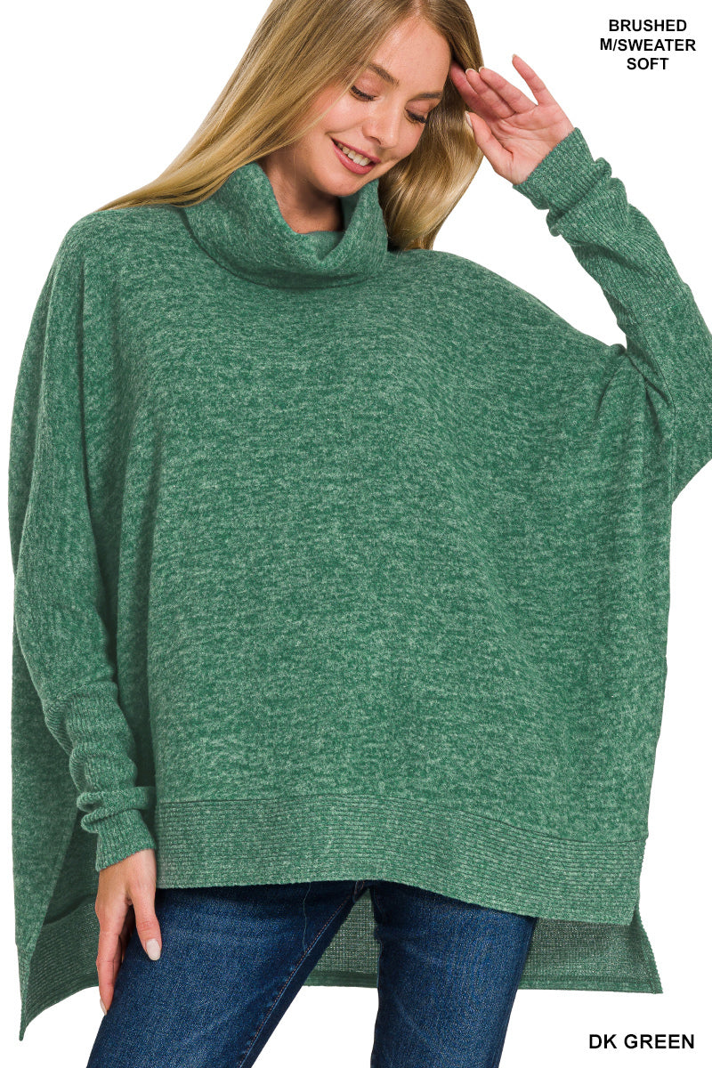 Zenana Brushed Melange Cowl Neck Oversized Poncho Sweater HT-25011C5