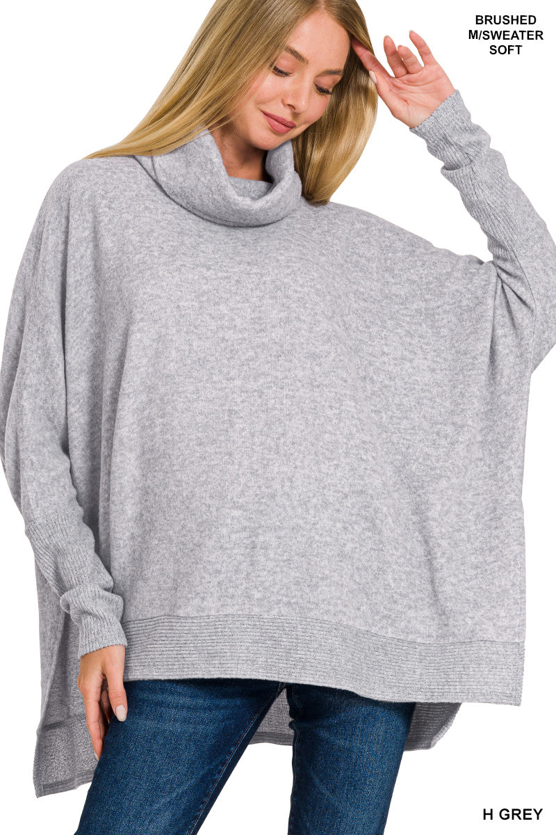 Zenana Brushed Melange Cowl Neck Oversized Poncho Sweater HT-25011C5