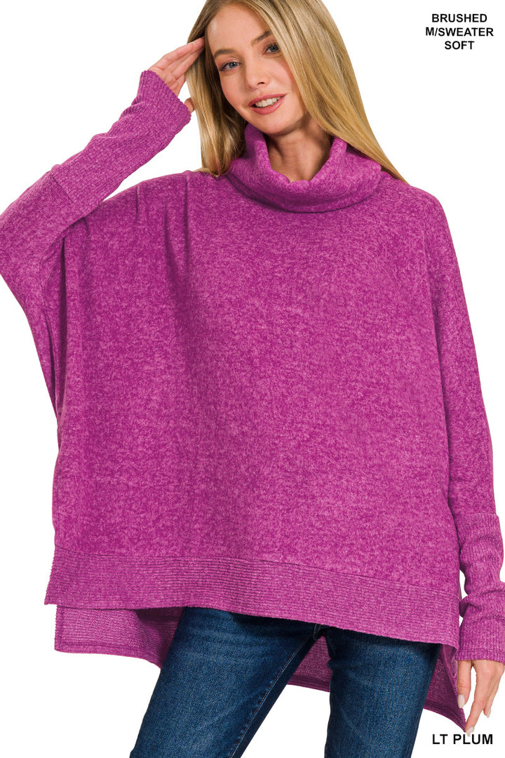 Zenana Brushed Melange Cowl Neck Oversized Poncho Sweater HT-25011C5