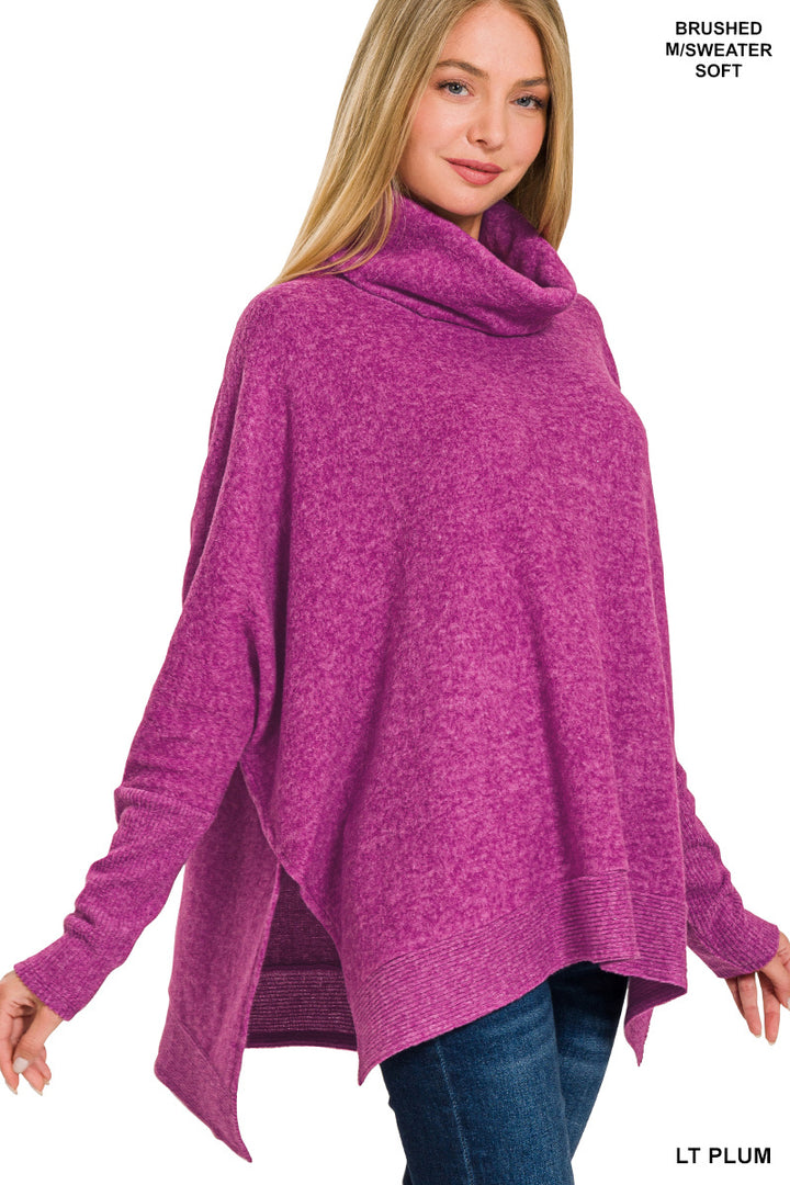 Zenana Brushed Melange Cowl Neck Oversized Poncho Sweater HT-25011C5