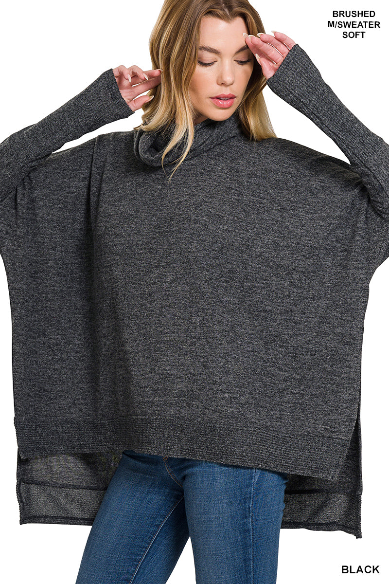 Zenana Brushed Melange Cowl Neck Oversized Poncho Sweater HT-25011C5