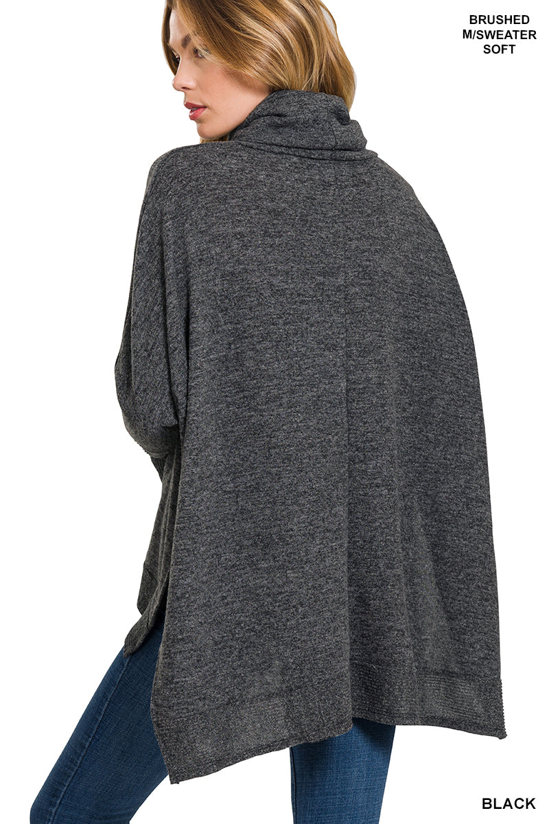 Zenana Brushed Melange Cowl Neck Oversized Poncho Sweater HT-25011C5