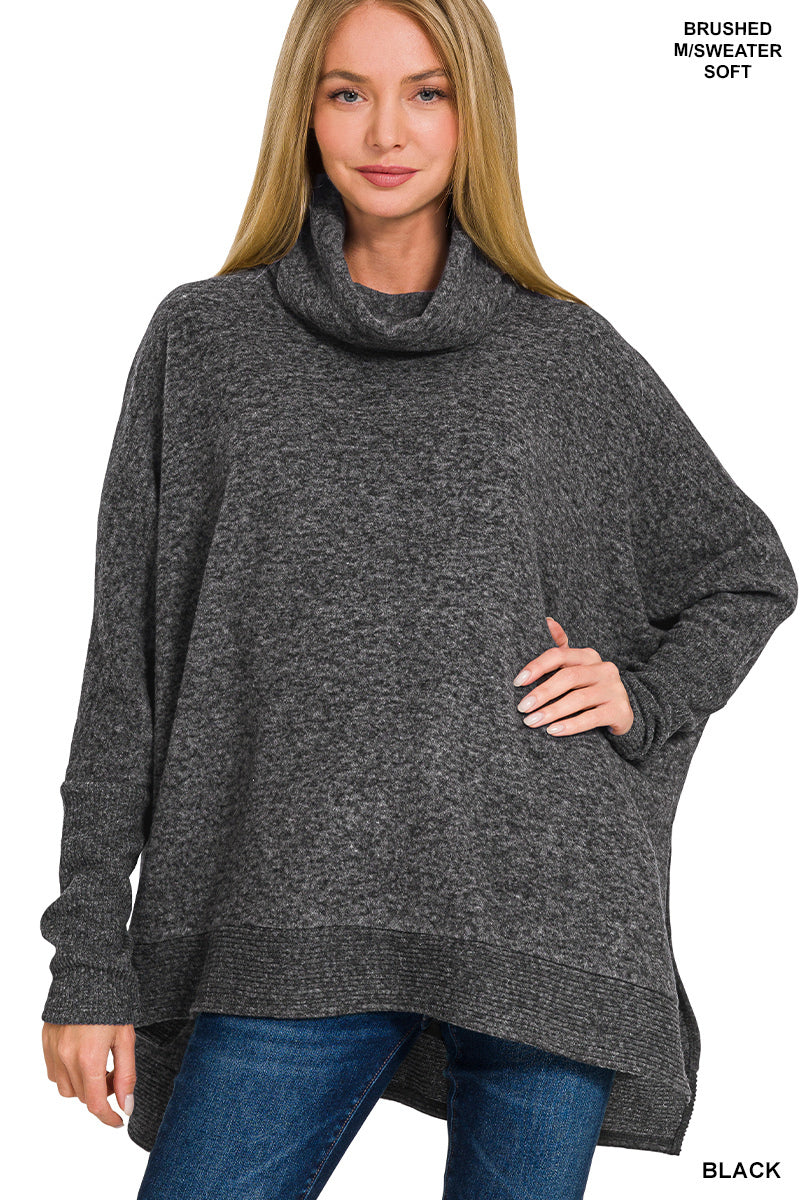 Zenana Brushed Melange Cowl Neck Oversized Poncho Sweater HT-25011C5