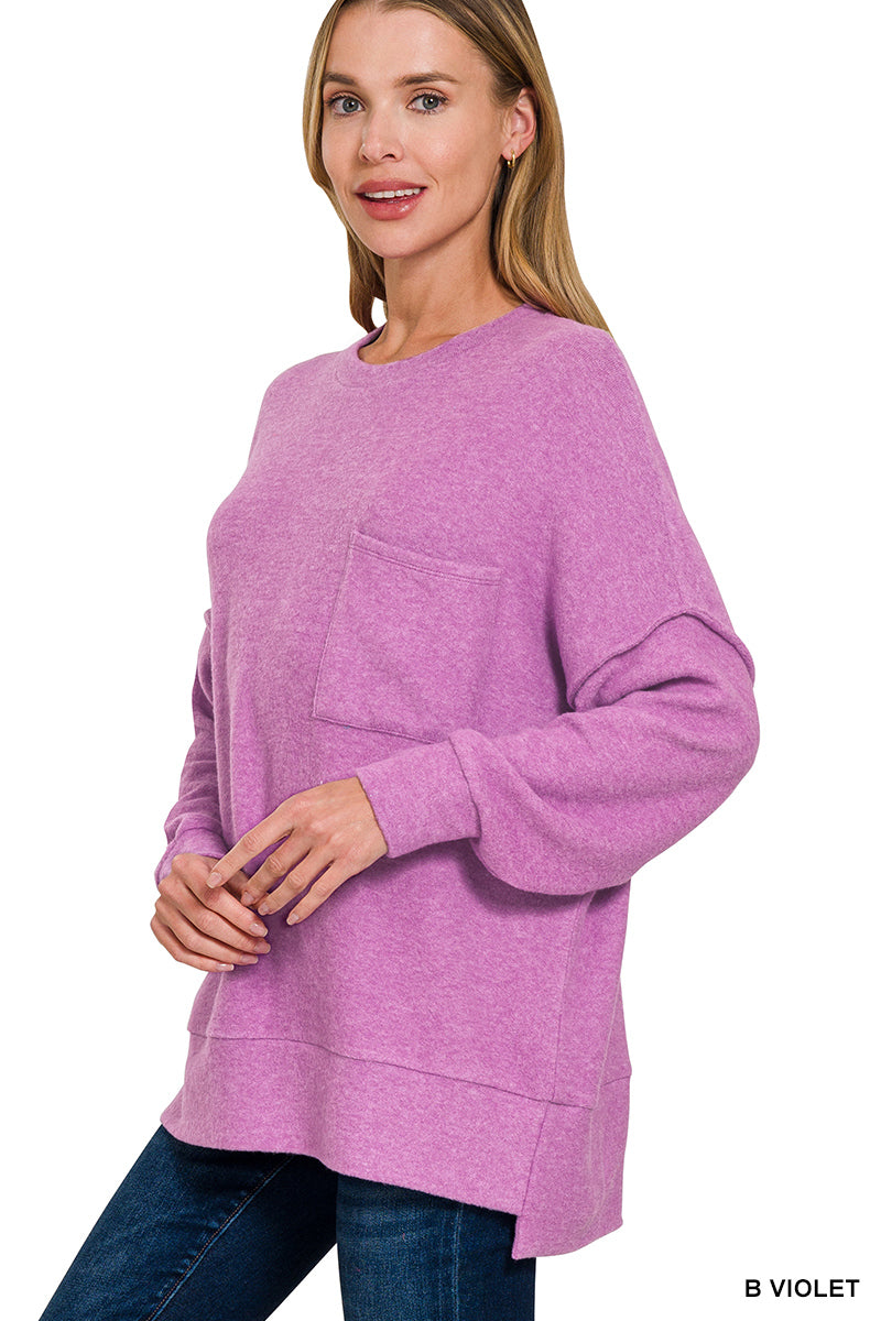 HT-25041A Zenana Brushed Melange Hacci Crew Neck Sweater
