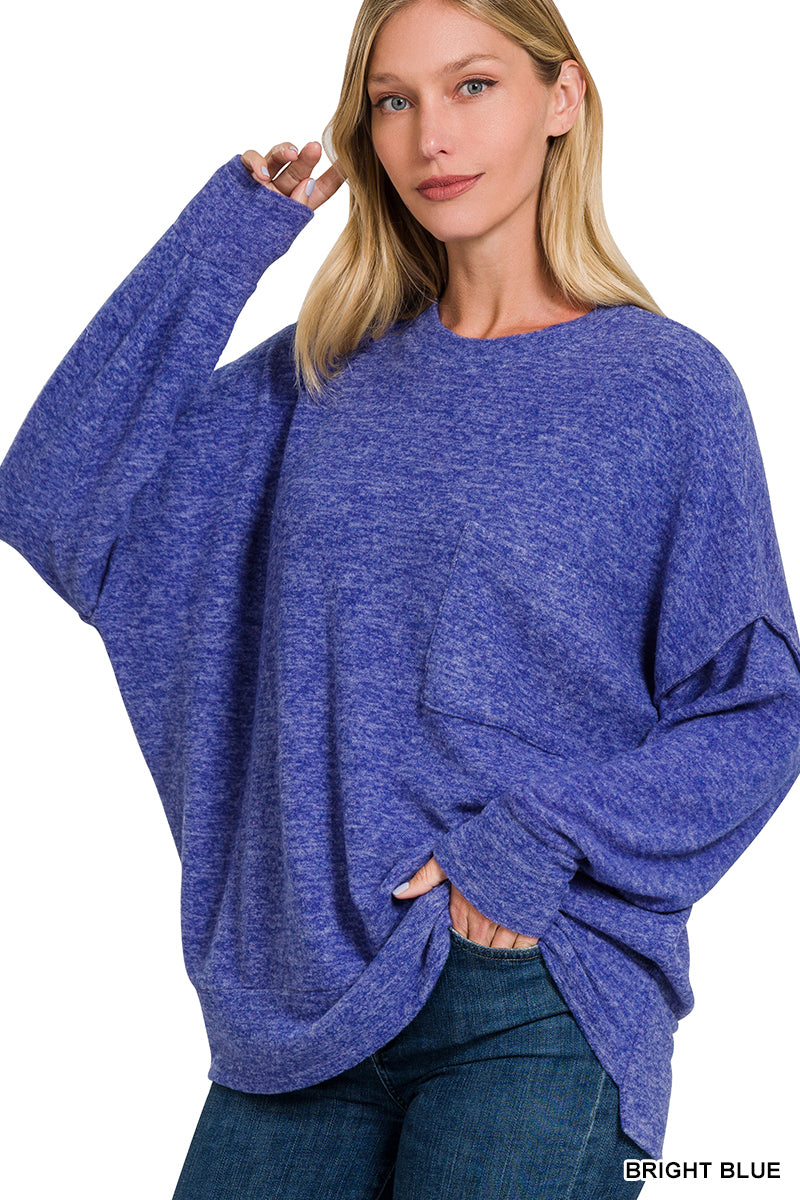 HT-25041A Zenana Brushed Melange Hacci Crew Neck Sweater