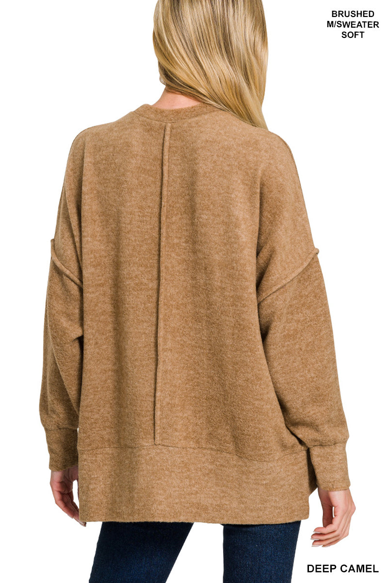 HT-25041A Zenana Brushed Melange Hacci Crew Neck Sweater