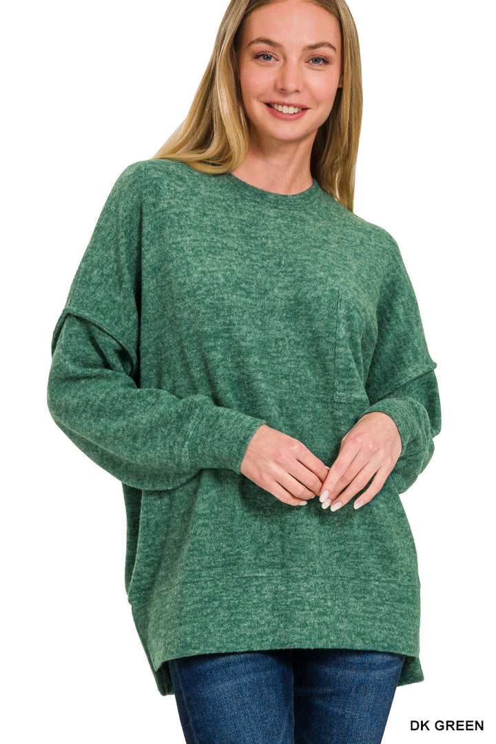 HT-25041A Zenana Brushed Melange Hacci Crew Neck Sweater