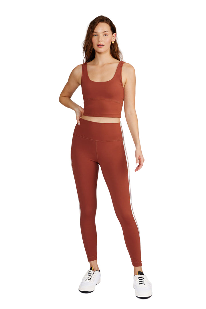 Cream Yoga Hana 7/8 side stripe legging - Rust - Front Full View