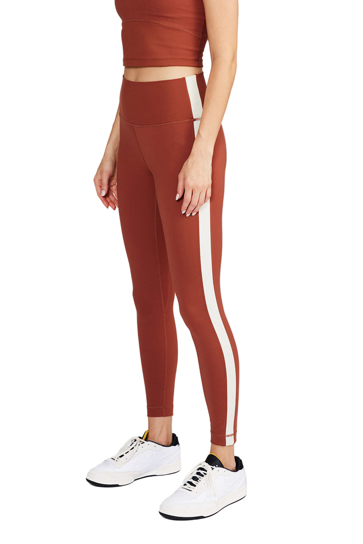 Cream Yoga Hana 7/8 side stripe legging - Rust - Side View