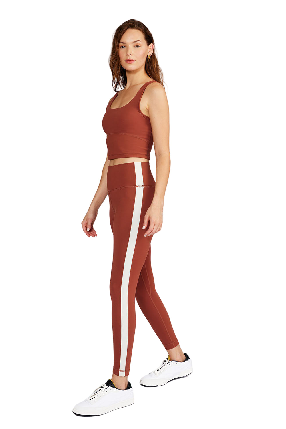 Cream Yoga Hana 7/8 side stripe legging - Rust - Side Full View