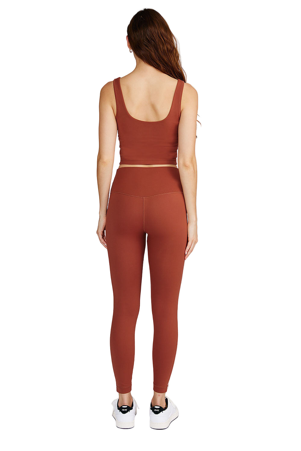 Cream Yoga Hana 7/8 side stripe legging - Rust - Back Full View